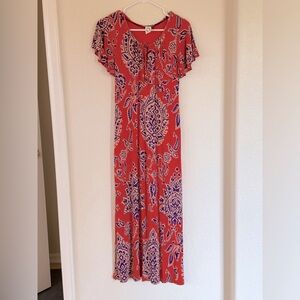 Anthropologie Akemi + Kin, dark orange and blue paisley Maxi Dress
